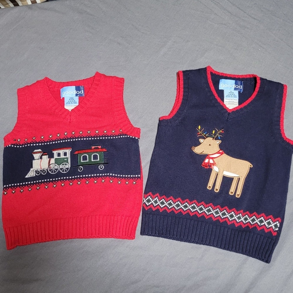 Good Lad Kids 2T 24M Christmas Sweater Vest Train Reindeer Set Red Navy holiday